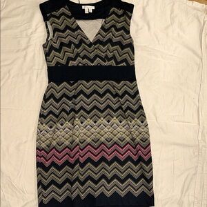 Chevron Patterned Dress in Black and Pink